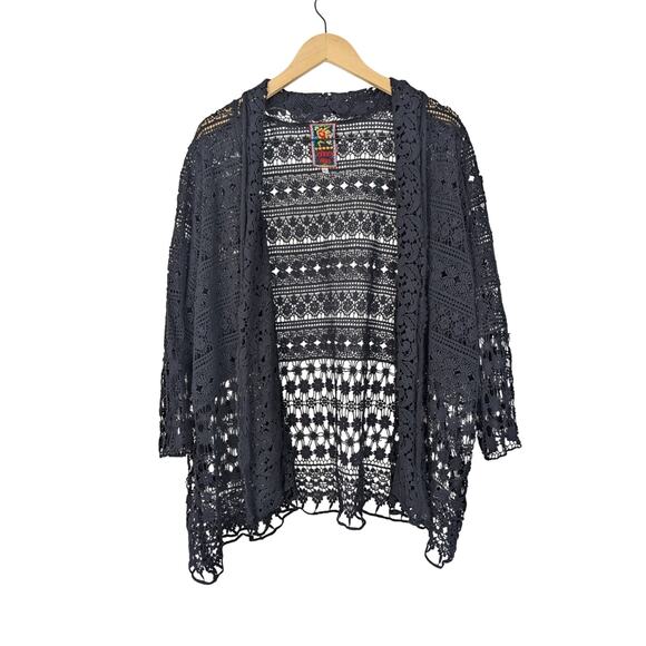 Johnny Was Black Floral Lace Open Front Cardigan - Picture 1 of 7